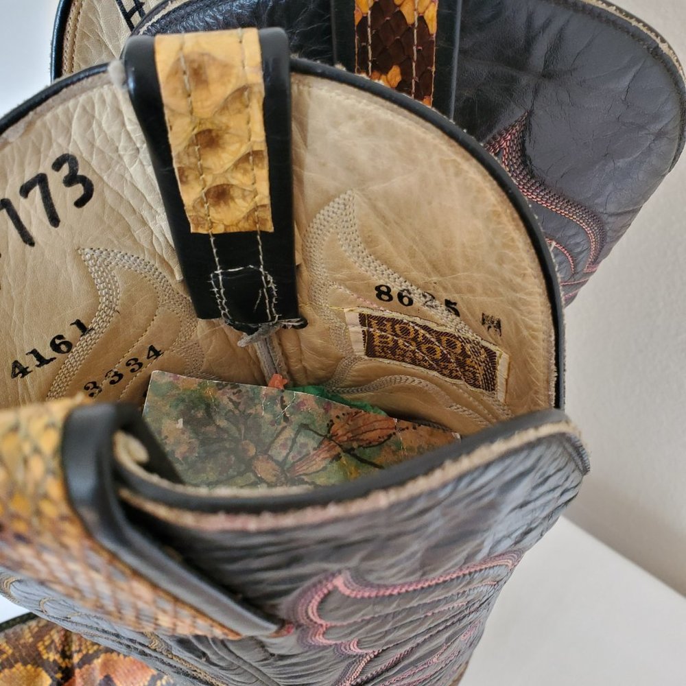 Anaconda 7 1/2 painted green yellow orange black western cowboy boots snakeskin - Picture 6 of 10